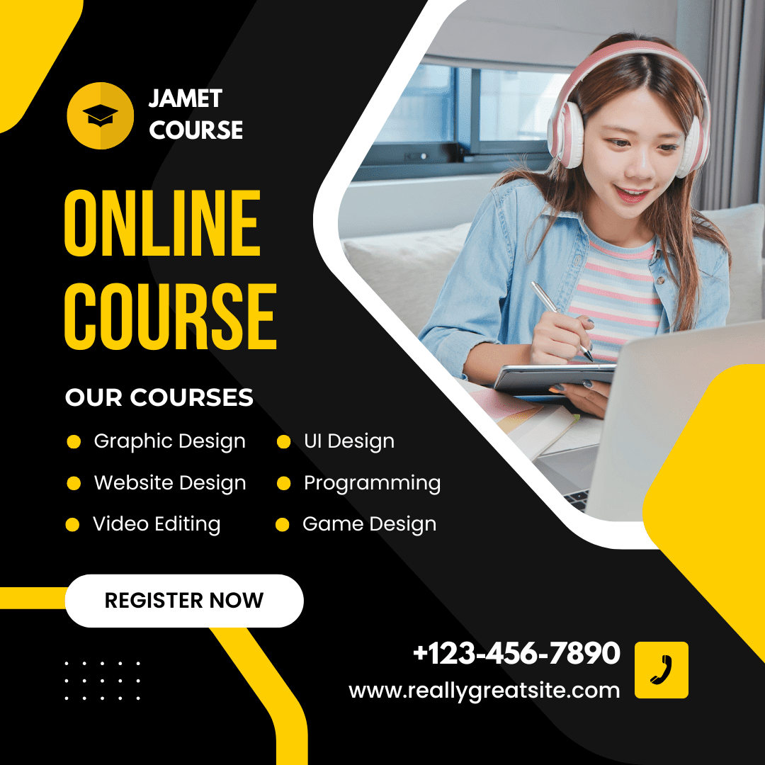 Yellow & Black Minimalist Online Course Computer Instagram Post